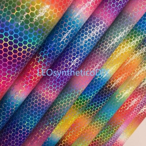 1PC 21X29CM Rainbow Synthetic Leather, Iridescent Honeycomb Faux Leather Sheets For Making Bows LEOsyntheticoDIY 6S43B