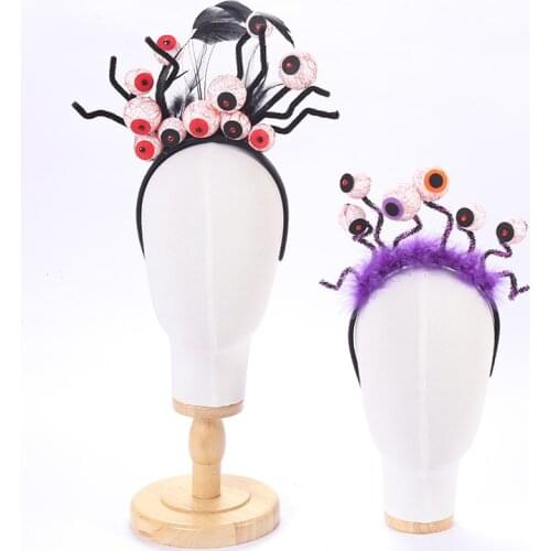 Halloween Party Props Eyeball Feather Headband Funny Scary Fluff Dress Up Costume Cosplay Black Purple Hair Accessories