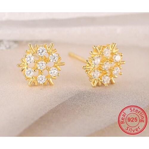 ZS 925 Sterling Silver Snowflake Stud Earrings For Women Girls CZ Crystal Ear Conch Helix Piercings Cute Silver Earring Brincos