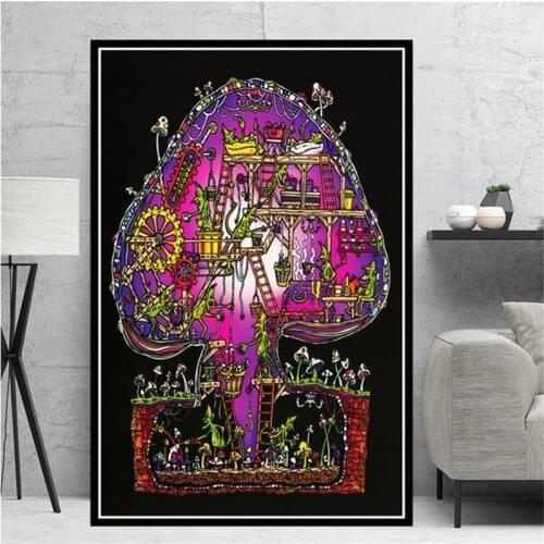 Trippy Visual Mushroom Mind Education Posters And Print Psychedelic Magic Black Light Wall Art Canvas Painting Bilder Cuadros