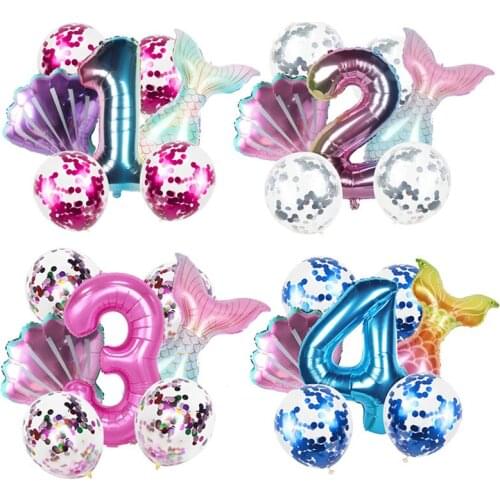 Birthday Party Balloon Decorations Mermaid Birthday Party Decor 1-9 Number Balloon Decortion Kids Little Mermaid Party Balloon