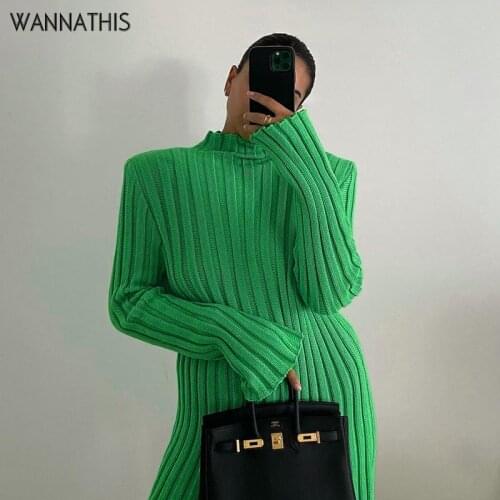 WannaThis Knitted Oversized Womens Sweater Turtleneck Loose Long Sleeve Top Korean Fashion 2021 Autumn Winter Warm Womens Tops