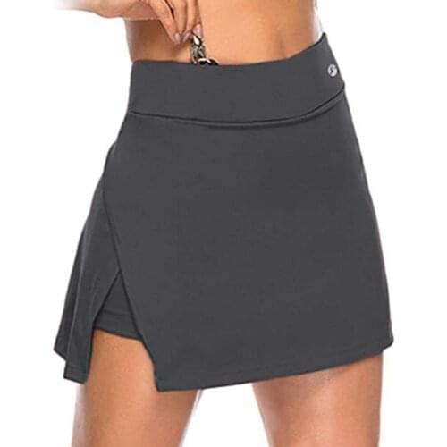 Women Summer High Waist 2-In-1 Sport Shorts with Skirts Irregular Slitting Hem Fake Two Piece Elastic Shorts Mini Skirt Shorts