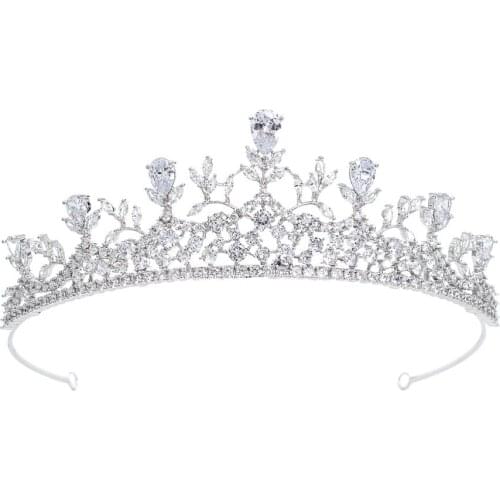 Cubic Zirconia Wedding Bridal Princess Tiara Crown Women Girl Prom Hair Jewelry Accessories Real Platinum Plated CH10288