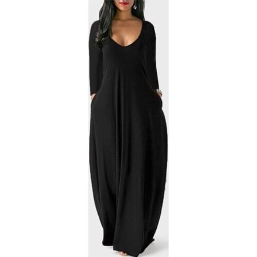 Bohemian Long Sleeve V-Neck Solid Bohemian Maxi Dress For Women 2021 Long Dresses Midi Autumn Plus Size Sexy Clothing G2828