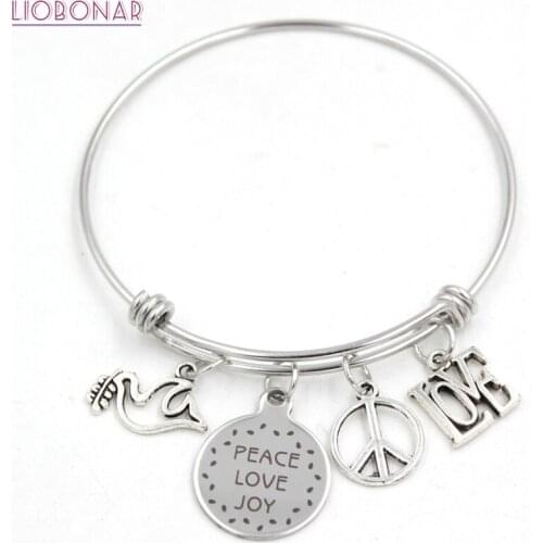 10PCS Stainless Steel Bracelet&Bangle Inspire Faith Bangle Peace Dove Love Joy Peace Sign Charm Bracelet for women jewelry