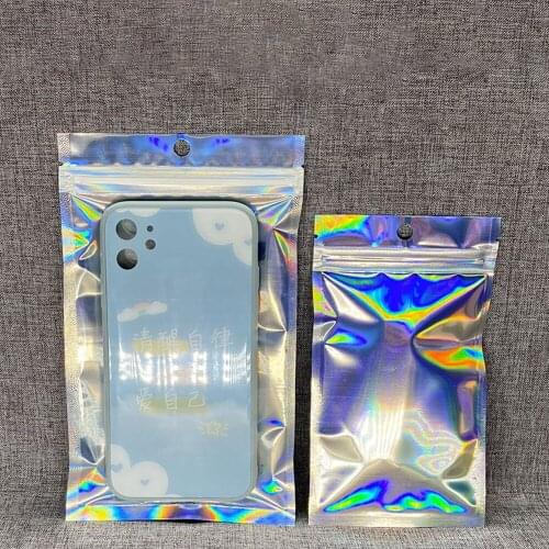 10pcs Iridescent Zip Lock Bags Pouches Cosmetic Plastic Laser Iridescent Bags Holographic Makeup Bags