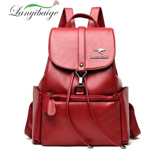 2021 Luxury Ladies School Bag Female Student School Bag PU Leather Travel Rucksack Large Capacity Simple Backpackk