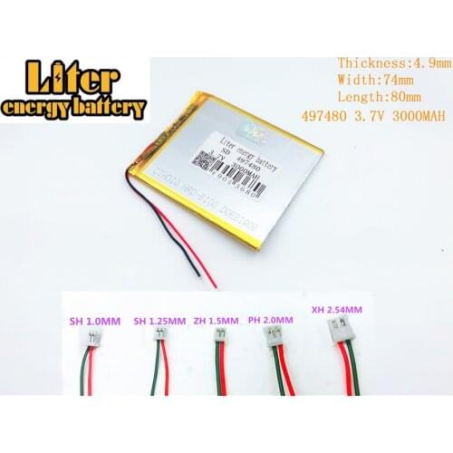 3.7V 497480 3000mah lithium polymer battery Tablet PC built-in battery FOR 3.7V 3000MAH 497480 PLUG rechargeable battery
