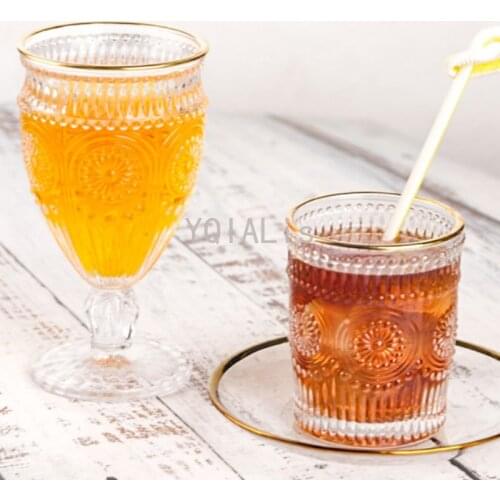 350ml European Baroque Relief Goblet Vintage Red Wine Glass Classical Art Sun Flower Pattern Whiskey Cup Bar Drinking Utensils