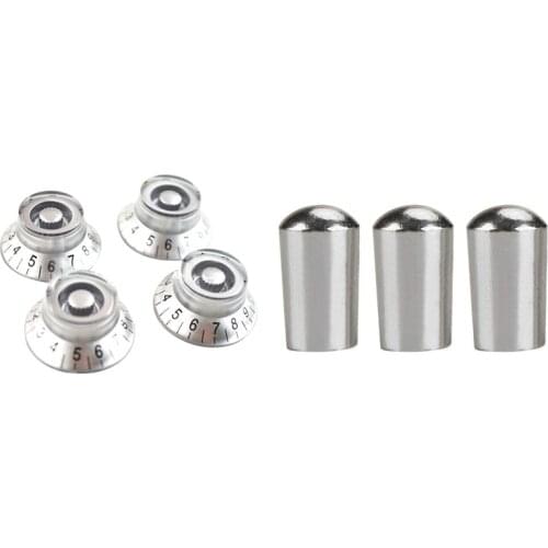 4 Pcs Silver Top Hat Electric Guitar Knobs & 3Pcs Guitar Switch Tip