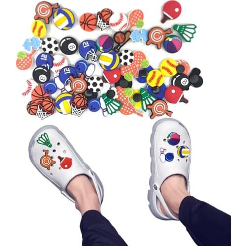 50pcs/lot Sports Basketball Volleyball Football Soccer Shoe Decorations Animador Shoe Charm Accessories Fit Bracelet Kids Gift
