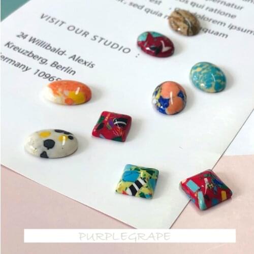 6pcs DIY Fan Art Artistic Color Pop Style Turquoise Earrings Materials Square Oval er shi pin Accessories