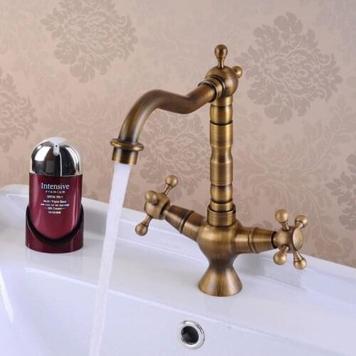 Antique Bronze Brass Kitchen Sink Faucet Double Handle 360 Rotation Tall Spout Cold Hot Water Mixer Tap HJ-6713FKitchen Faucets