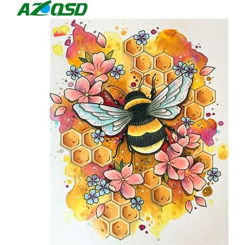 AZQSD Frame Oil Painting By Number Bee Animal Kits Acrylic Unique Gift Picture By Numbers Flower Kits Modern Wall Art