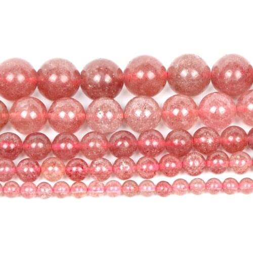 Natural Stone Smooth Strawberry Crystal Quartz Charm Round Loose Beads For Jewelry Making Needlework Bracelet Diy Strand 4-12MM