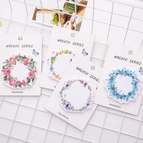 Flower Wreath Sticky Notes Post Notepad It Memo Pad School Office Supplies Stationery stickers decoration sweet Random Color