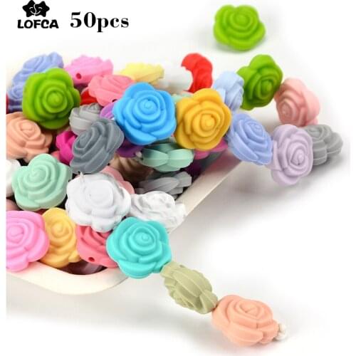 Wholesale 10pcs/lot Of Silicone Beads Rose Flower Baby Teething Gum Without BPA Baby Teething Toy Accessories Pacifier Chain