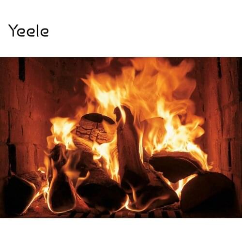 Yeele Christmas Flame Fireplace Wood Winter Family Party Portrait Photo Photography Backdrop Photo Background For Photo Studio