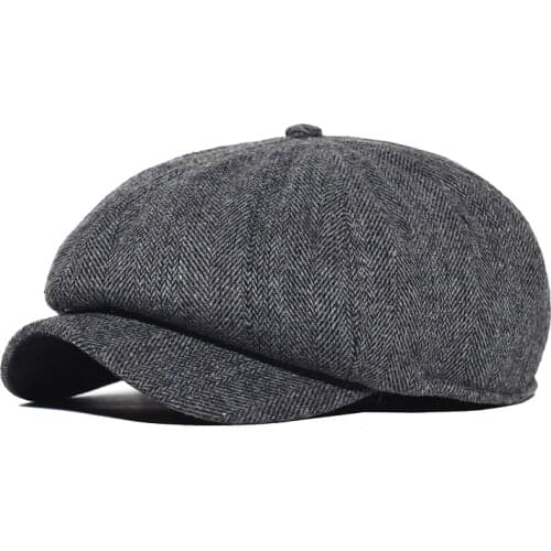 Men Newsboy Cap Winter Thick Vintage Herringbone Octagon Cap Women Casual Stripe Berets Gatsby Flat Hat