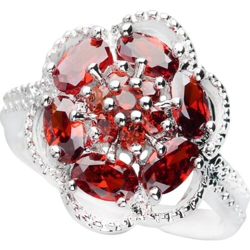 Flower Red Garnet 3*5mm Semi-precious Stone Sterling Silver AiMolies Ring Q0906R11