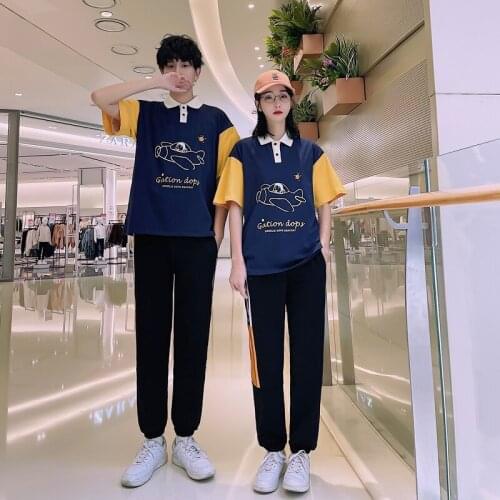 Summer suit student polo collar T-shirt preppy sports casual couples clothes couples clothing