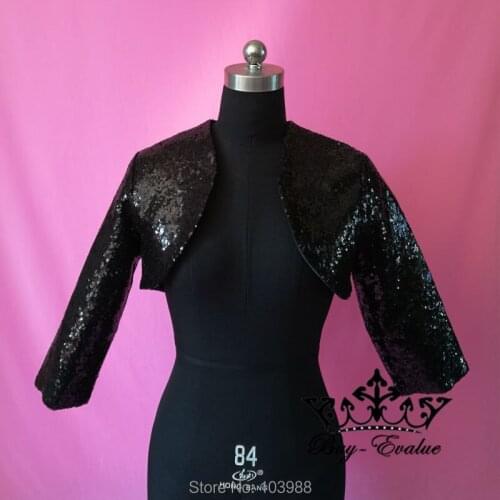 2017 hot style Full sleeves free shipping Black sequiens Bolero Women Feminino Wedding Accessories Wedding Jacket Acessorios