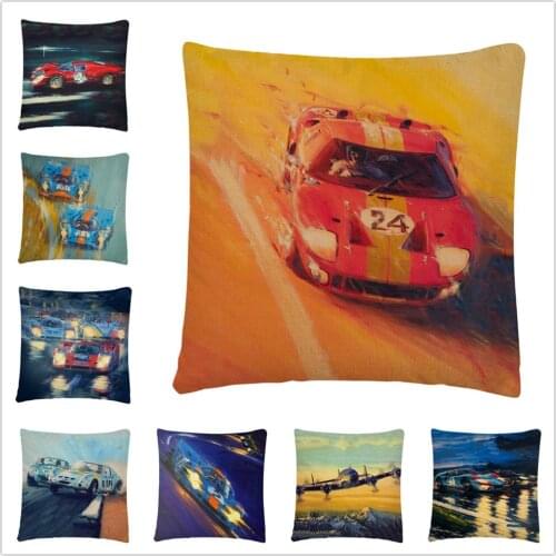 Art oil painting racing pattern Linen Cushion Cover Pillow Case for Home Sofa Car Decor Pillowcase 45X45cm