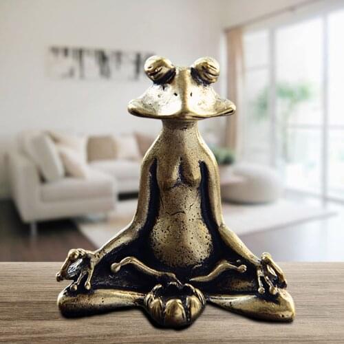 Retro Brass Meditate Zen Buddhism Frog Statue Small Ornament Copper Animal Sculpture Incense Burner Home Desk Decoration Tea Pet