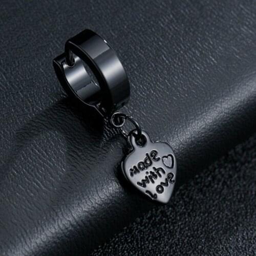 Fashion Punk Stainless Steel Love Heart Stud Earrings For Women Men Trendy Goth Pop Hip Hop Pendants Ear Jewelry Accessories