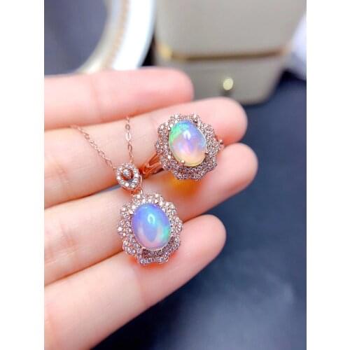 New Coming 100% High Quality Natural and Real Opal jewelry set Natural Real Opal 925 sterling silver 1pc pendant,1pc ring