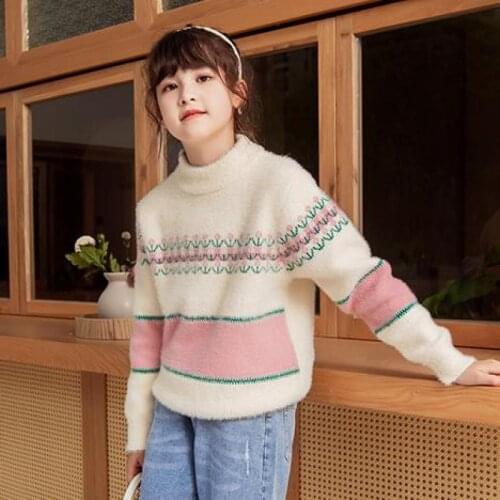 Autumn Winter Thickening Sweater For Girls Long Sleeve Warm Pullovers Children Soft Cotton Thermal Knitwear Clothes 3-14 Years