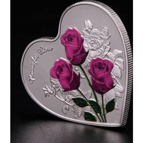 40mm Heart Rose Valentines Day Commemorative Coin 52 kinds of language I Love You Emulation Anniversary Gift Coins Collection