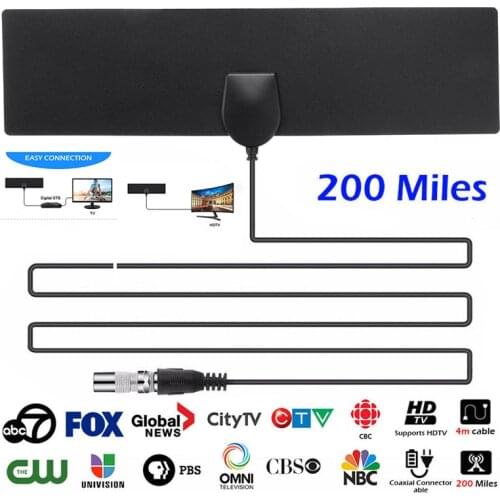 Portable 200 Miles HDTV Digital TV Antenna Indoor Gain Aerial Rectangle 1080P HD Indoor Antenna TV Digital Skywire 4K Antena