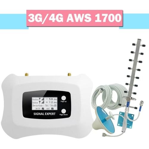 Walokcon 4G AWS 1700 2100 Cellular Signal Amplifier 70dB Gain LCD Display Cell Phone Signal Booster 4G LTE Repeater Band 4 Kit