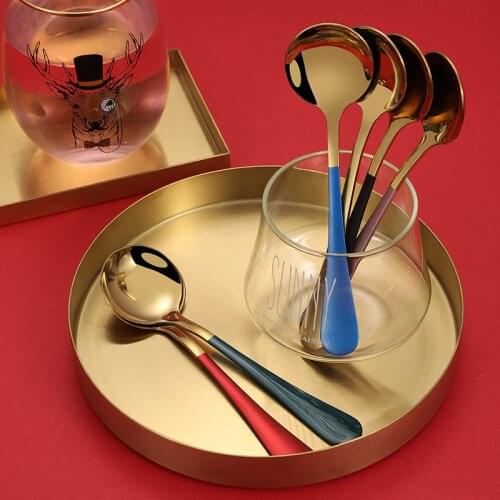 Vacuum titanium plating Stainless Steel Coffee Spoon Long Handle Tea Spoons Kitchen Hot Drinking Flatware Drop Shipping