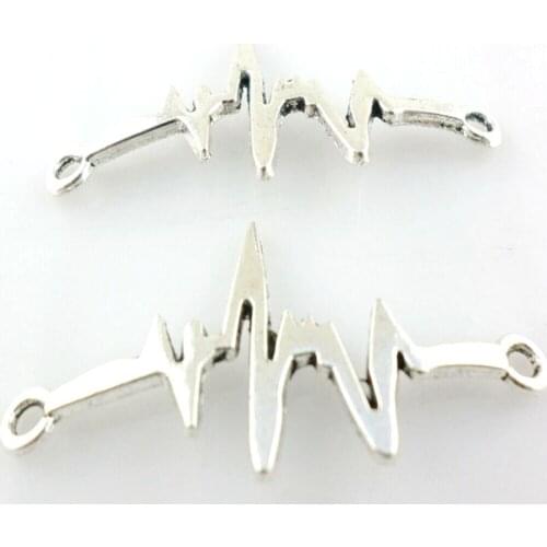 Vintage Silvers Electrocardiogram Symbol Pendant Connectors Charms For Jewelry Making Findings Bracelets Handmade 44x20mm Giftss