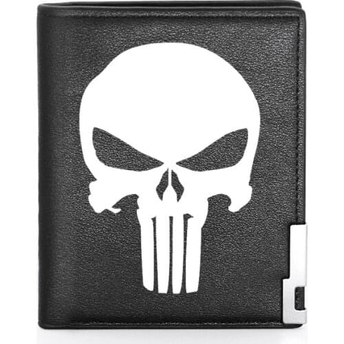 Military Skull High Quality Leather Mens Wallet Classic Credit Card Holder Short Purse Slim Money Bags кошелек мужской