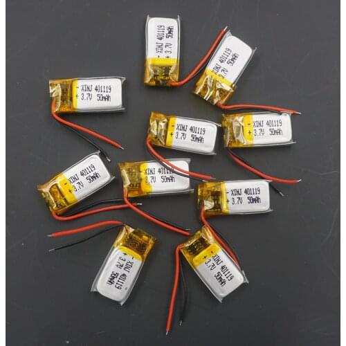 XINJ 10pcs 3.7V 50 mAh Lithium Polymer Battery li po cell 401119 For bluetooth headset glasses Music player clicker smart watch