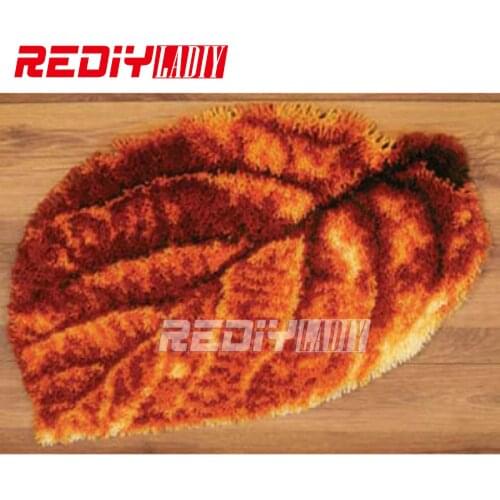 DIY Latch Hook Rug Kits Unfinished Crocheting Tapestry 3D Yarn Needlework Cushion Set for Embroidery Carpet The Autumn Leaf Mat