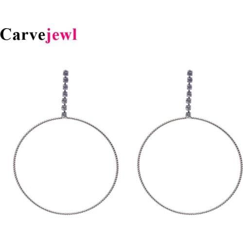 Carvejewl post earrings rhinestone cup chain round big circle dangle earrings for women jewelry girl gift Korean earrings 2019