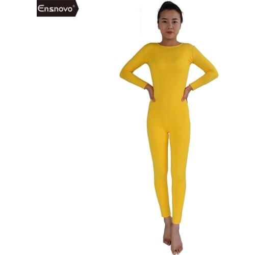 Ensnovo Women Jumpsuits Playsuits Spandex Bodysuit Long Sleeve Turtleneck Skin-Tight Body Suit Mock Neck Zentai Dancewear