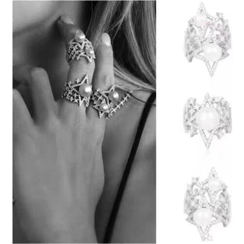 SLJELY Luxury Brand 925 Sterling Silver Pearl Star Galaxy Finger Ring Micro Cubic Zirconia Stones Women Ladies Elegant Jewelry