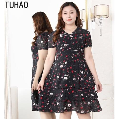TUHAO 2020 Summer Mother Women Plus Size 10XL 9XL 8XL 7XL Womens Chiffon Print Dresses Women Elegant Office Lady Dress WM07