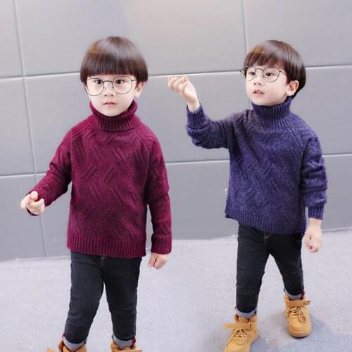 2019 Winter Kids Sweaters Clothes Children Thick Knitted Baby Casual Kids Plus Velvet Thicken High Collar Pullover Sweater Tops