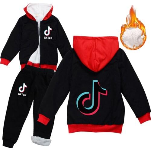 TIK TOK 3-15Y Winter Hoodie Childrens Jacket Zipper Boy Coat Heavy Hoodie Coat + Cotton Pant Set