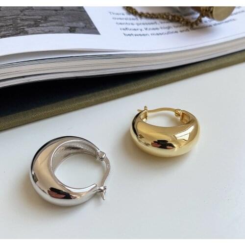 1pair 18K Gold 100% Authentic 925 Sterling silver big Smooth Heavy Industry Oval hoop Huggie earrings FINE jEWELRY tlE2183