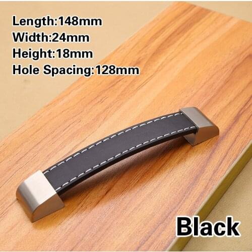 1pc Zinc Alloy Leather Handles for Furniture Cabinet Knobs Chest Drawer Suitcase Handle Pulls Black Brown Kitchen Handles home