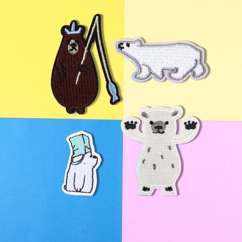 1PCS High Quality Cartoon Anime Polar bear Patches wholesale Iron On Cute Brown bear Appliques Iron On Animal Badges