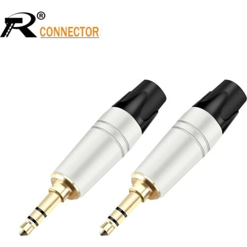 10Pairs/20Pcs Smooth Silver 3.5mm Jack 3 pole Earphone Plug Gold-plated Zinc Alloy Audio Connector with Black&Red Tail Plug